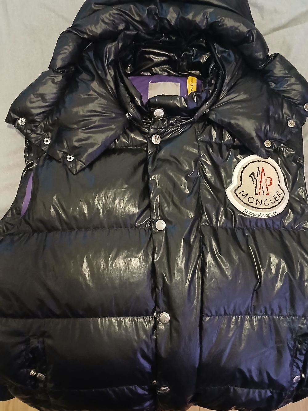 Moncler Glossy Black Quilted Puffer Vest with Logo Patch